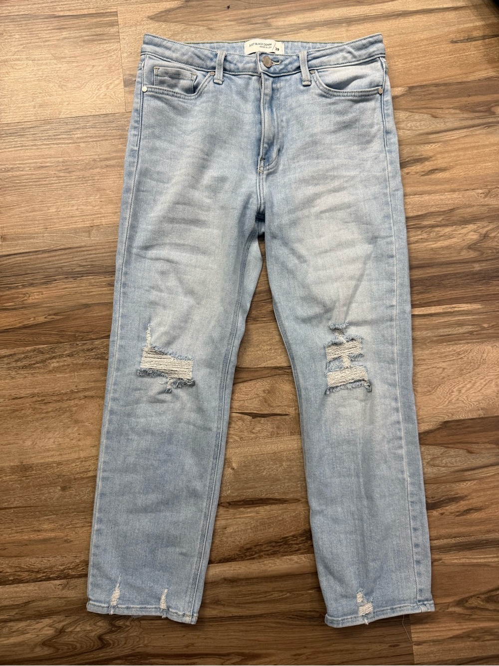 Just Black Light Wash Straight Leg Distressed Jeans